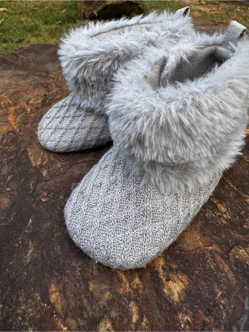 Cozy Gray Faux Fur Knit Baby Booties - Kids Shoes